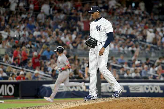 New York Yankees closer Aroldis Chapman gives up home run against Boston Red Sox